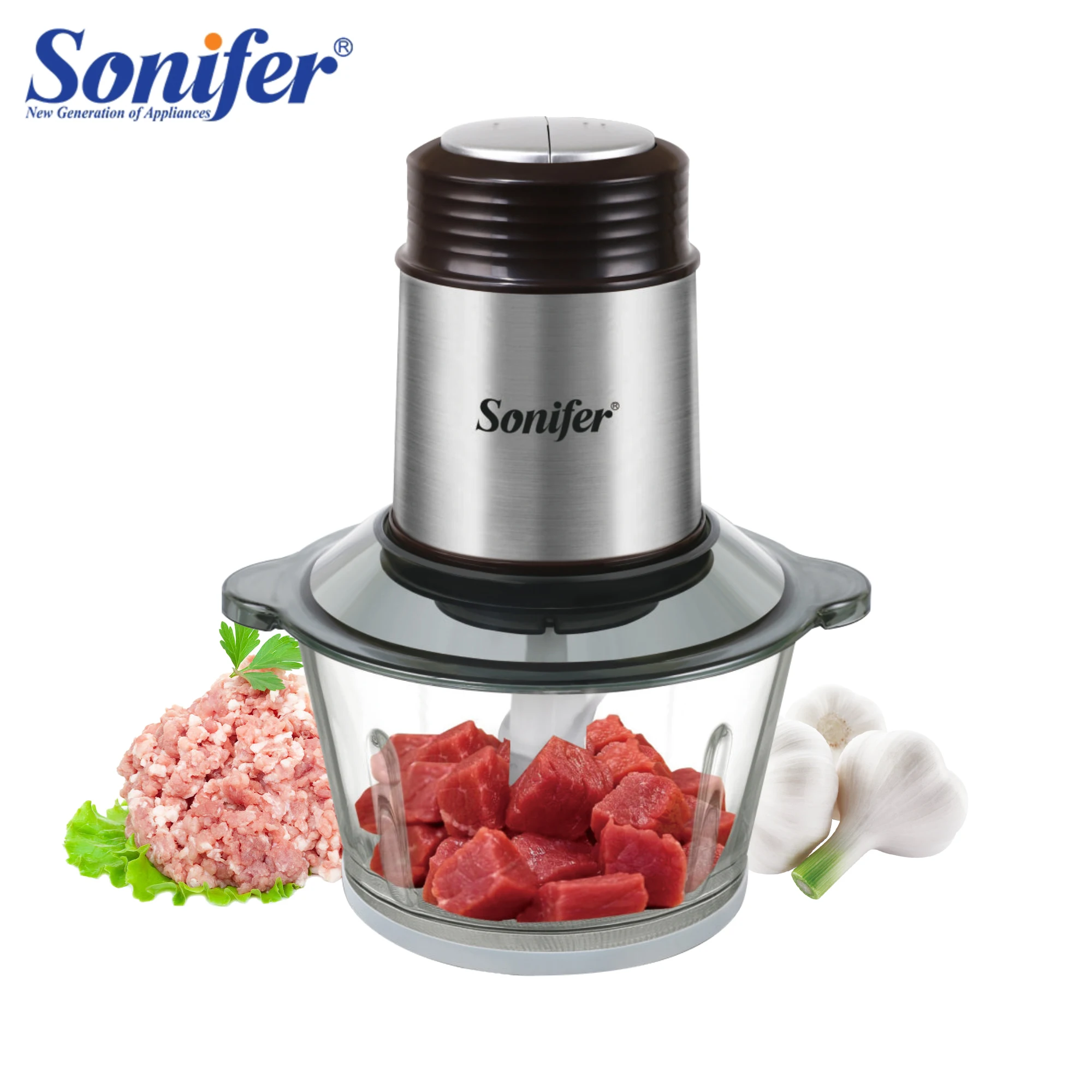 

2 Speeds Electric Chopper Meat Grinder 1.8L Glass Mincer Food Processor Slicer Egg Beater Vegetable Meat Grinder 250W Sonifer