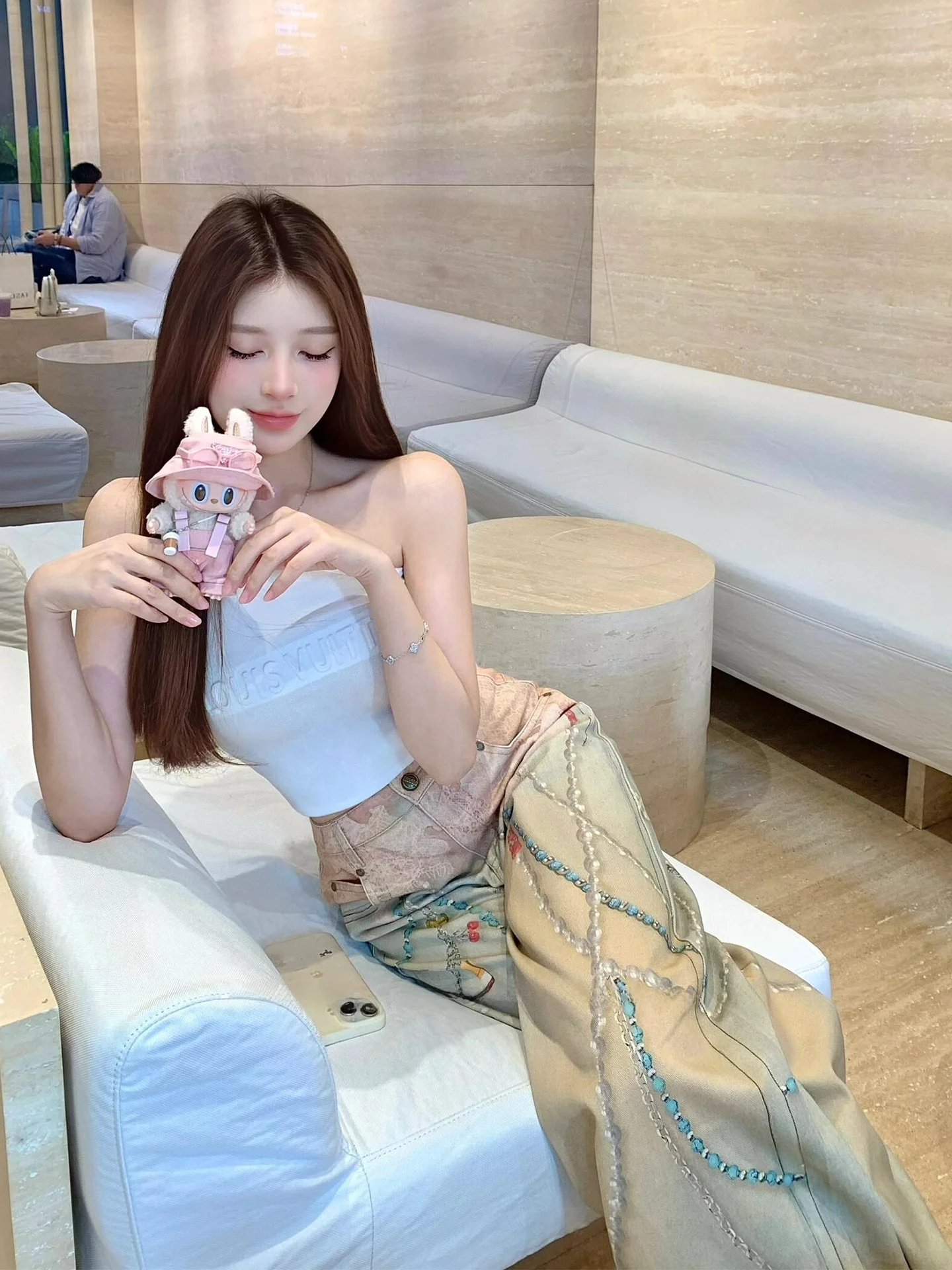 

Retro Wide Leg Denim Jeans Women's Casual Straight Leg Pants Worn-In Print Loose Fit Floor-Length High Waist Cotton Zipper