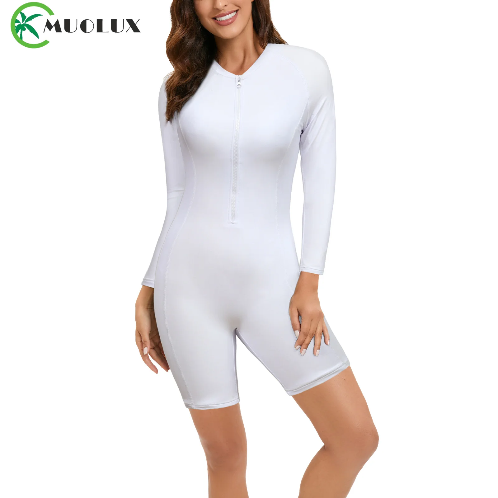 MUOLUX New Sports Surfing Swimsuit Wome Sunproof Long Sleeve Swimwear Female Zipper One Piece Rash Guard Diving Surfing Bathing