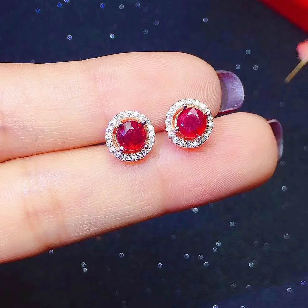 Elegant Ruby Earrings for Office Lady 5mm*5mm Natural Ruby Earrings 925 Silver Ruby Jewelry Solid Silver  Earrings Girl Gift