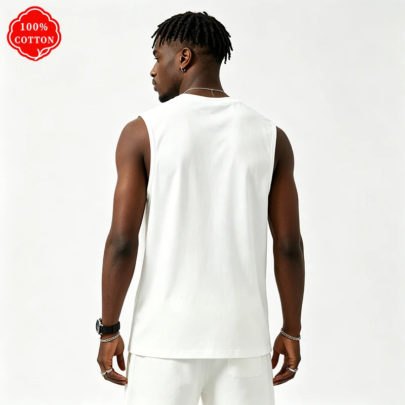 100% cotton men's summer vest is loose-fitting. Features the 