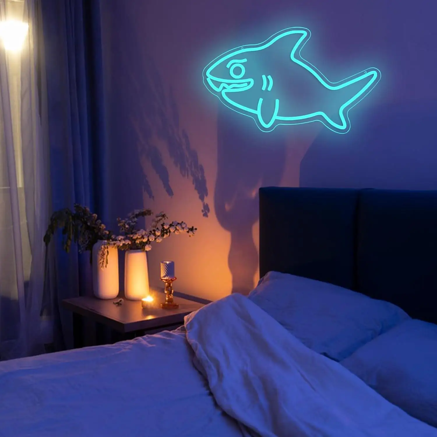 Shark Neon Sign USB Dimmable LED Light For Kids Room Bedroom Man Cave Zoo Party Marine Animal Themed Wall Decoration Gifts