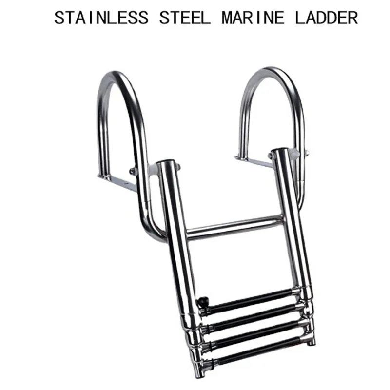 NEW 3/4-step boat ladder stainless steel boarding telescopic ladder sliding folding swimming launch ladder with step handrail