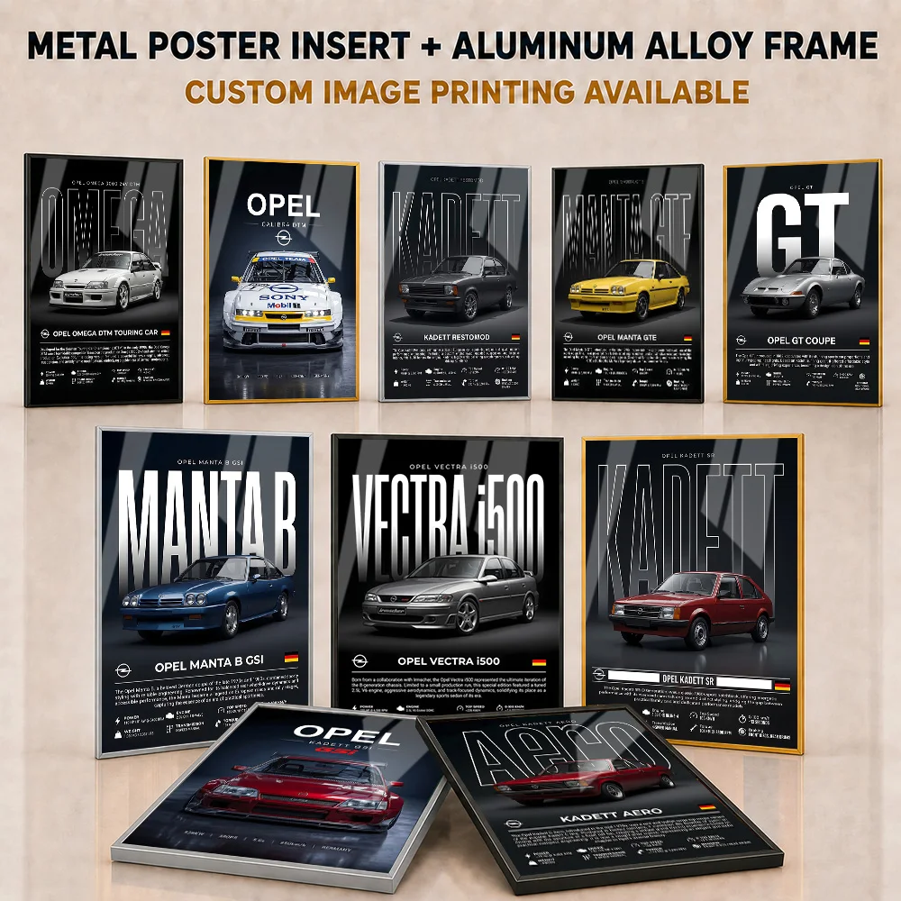 Opel Framed Metal Poster Personalized Performance Engineering Illustration Wall Art Made For Man Cave And Road Enthusiast Gift