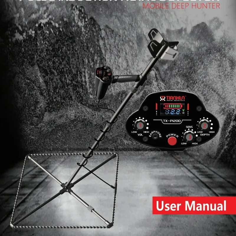 PI-200 Pulse Induction Metal Detector 23 inch Search Coil High Depth Underground Gold Search Machine IP65 Waterproof Gold Finder