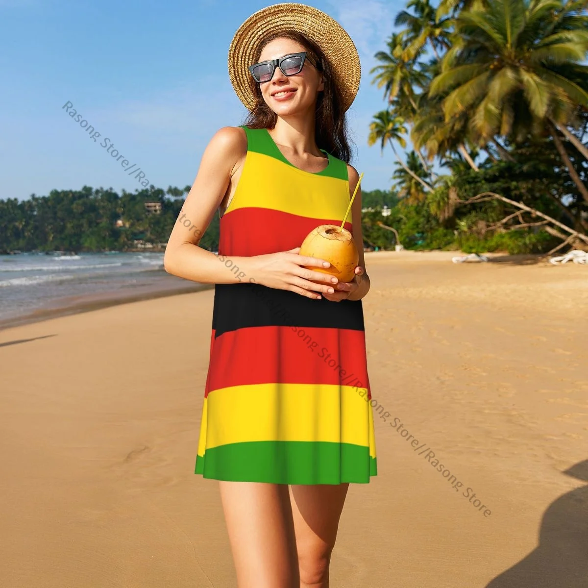 O cou sans manches au-dessus de la robe drapeau du Zimbabwe femmes décontracté genou robe femme robes Maxi