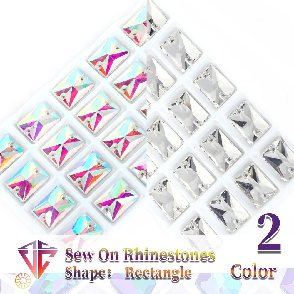 Sew On AB Rhinestone Rectangle Shape Flatback Glass Crystals for Clothing Wedding Dresses All For Decoration DIY