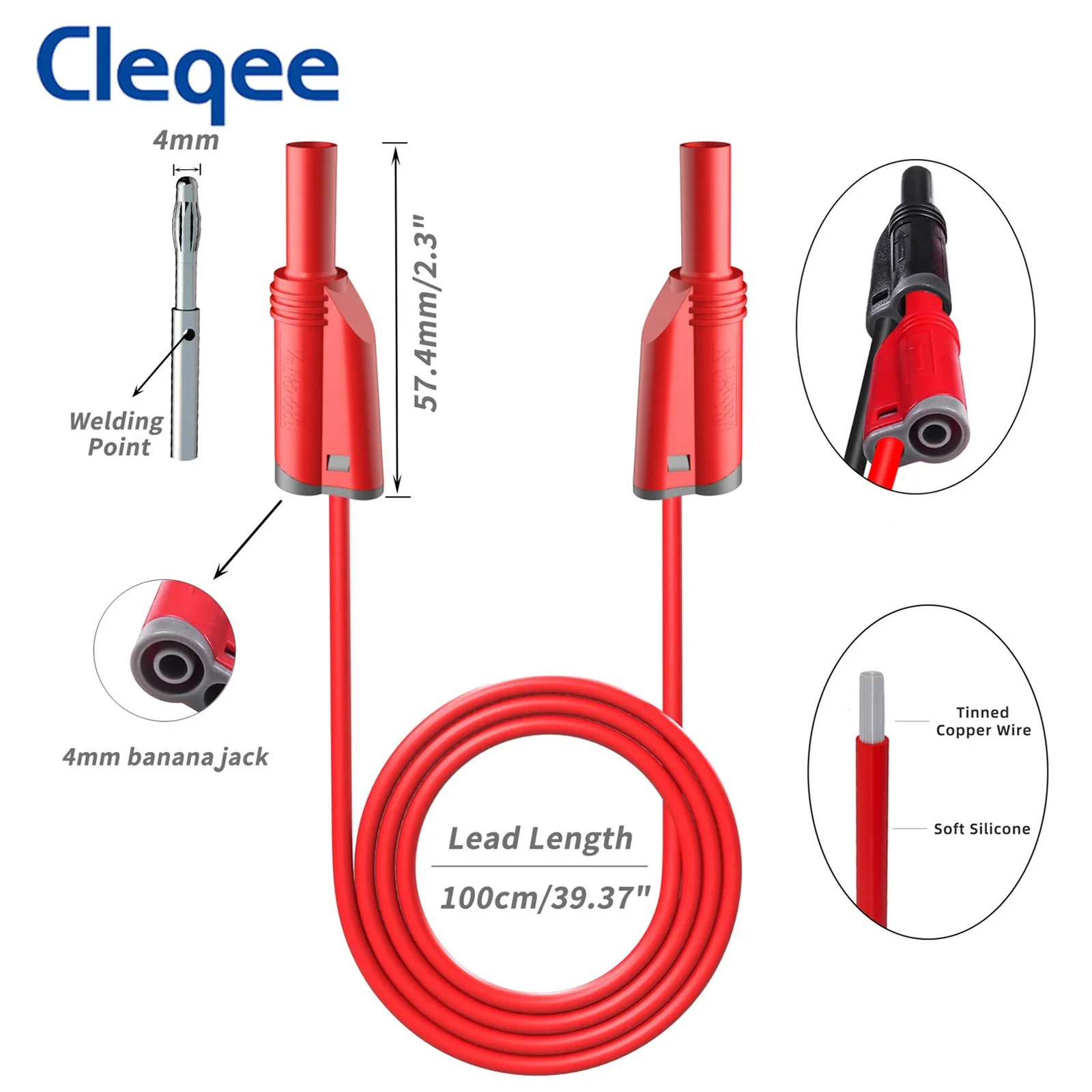 Cleqee P1050B High Quality 4mm Banana Plug Multimeter Silicone Test Lead Kit with Piercing Probe + Alligator Clip + Spade Plug