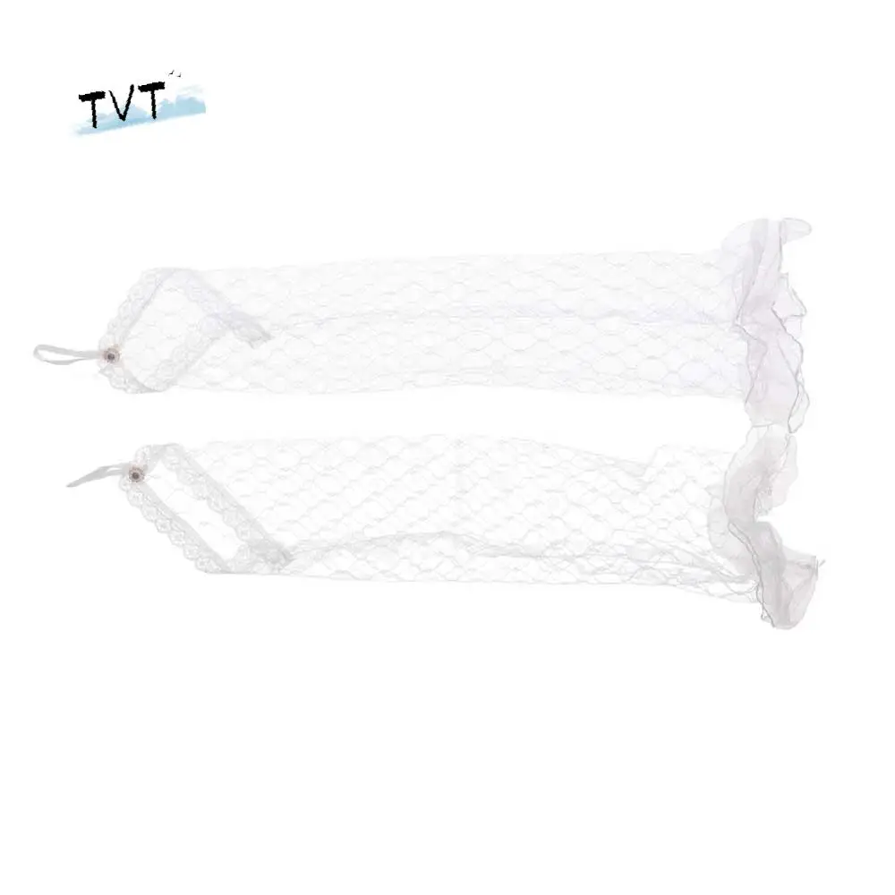 

Wedding Party Sunscreen Elbow Length Long Women Wedding Mesh Ruffle White Gloves Bridal Mittens Lace Bow Gloves
