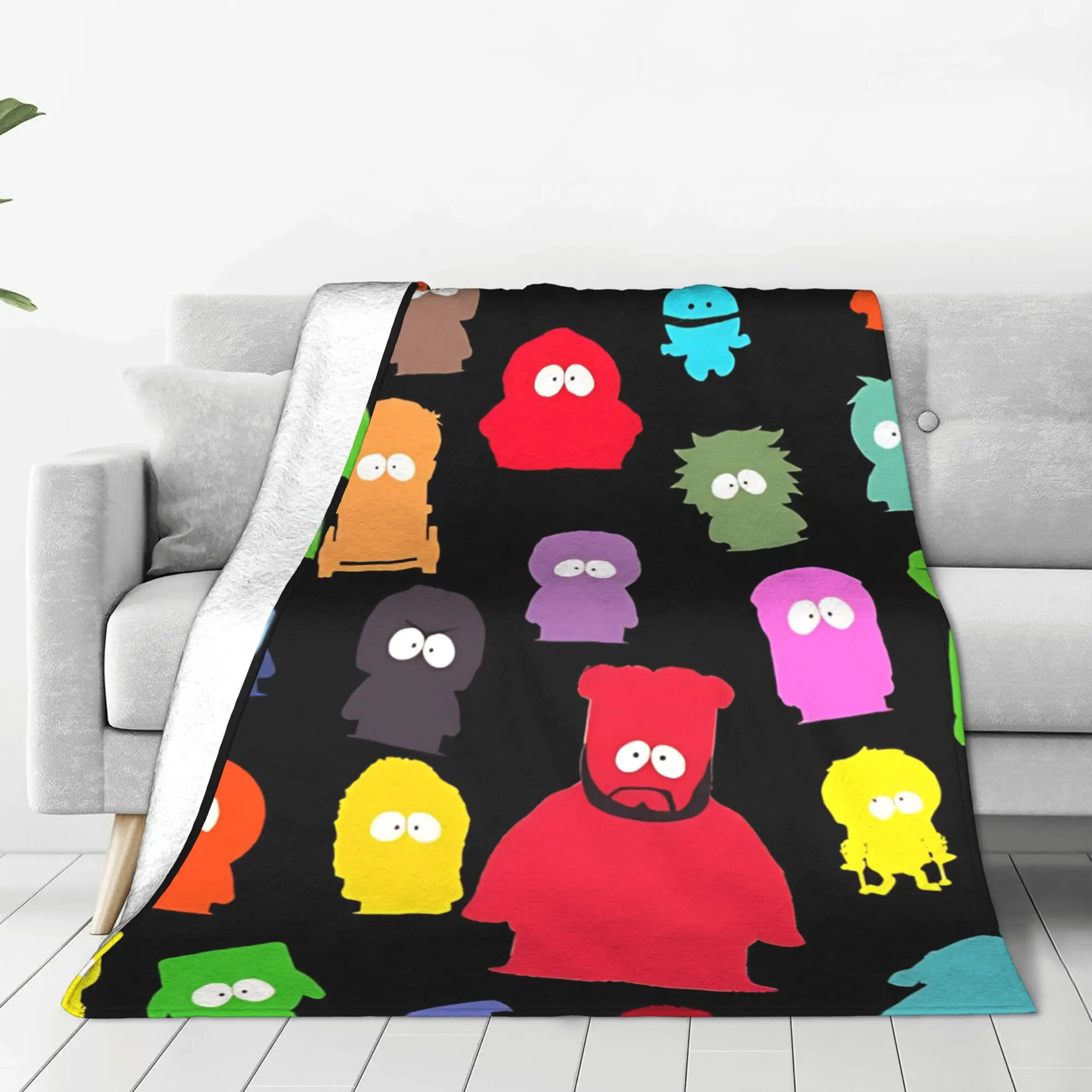 1PC Home Cutecore Bold Color Block Cartoon Art S-South Park Blanket Super Cosy Plush Home Living Room Sofa Halloween