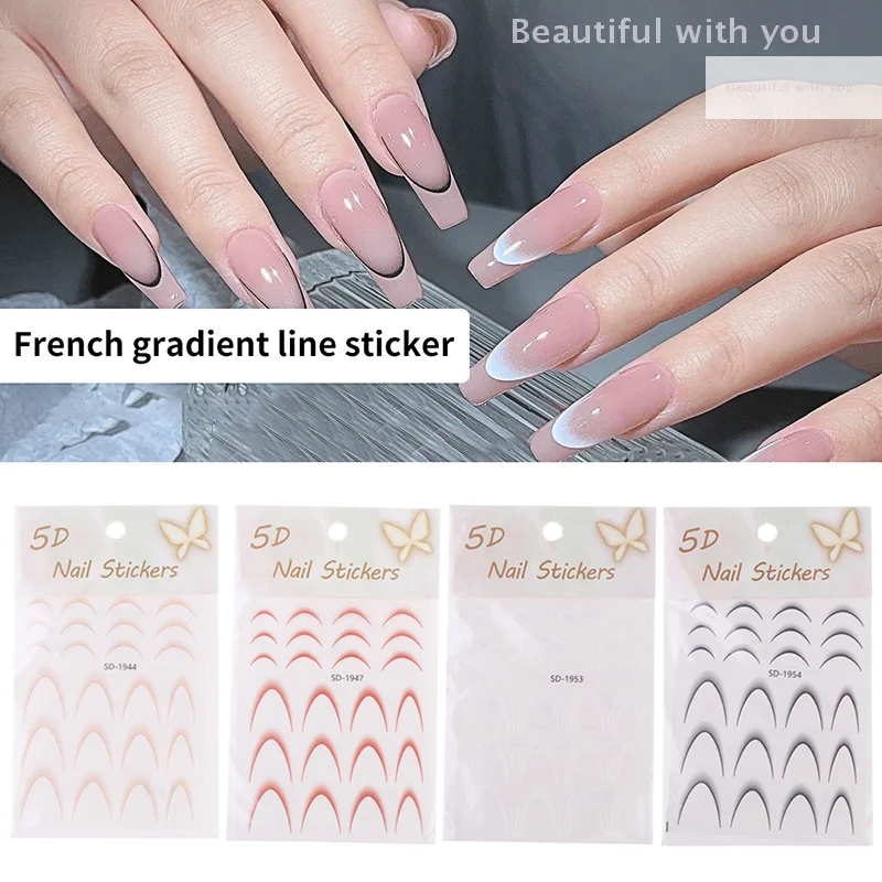 

French Line 3D Nail Stickers Rose Red Black Green Orange Y2K Self-Adhesive Sliders Manicure Y2K French Nail Art Decoration Decal