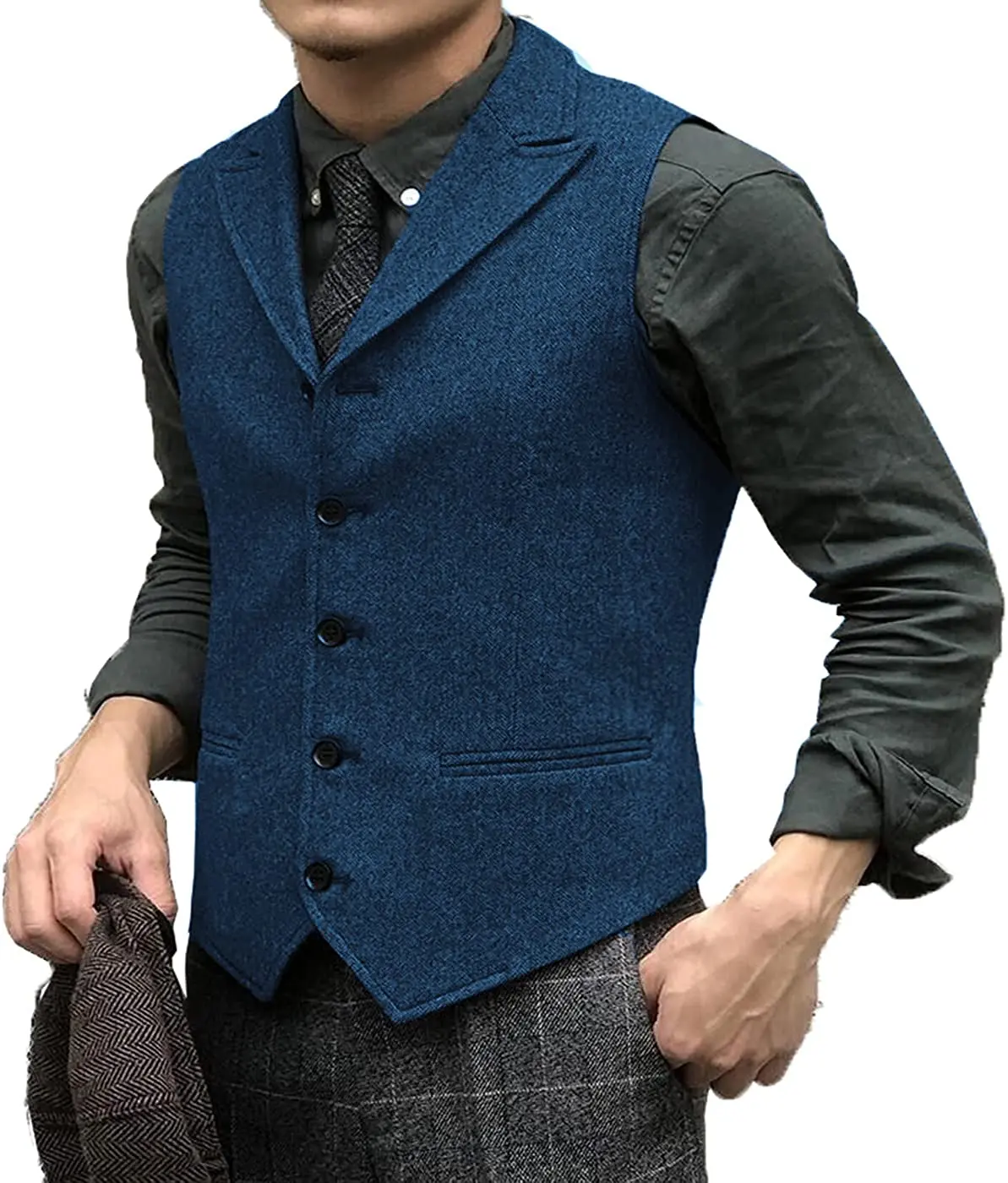 Men's Suits Vests Tweed Vest Green Herringbone Suit Vest Business Formal Causal Men's Waistcoat Wedding Grossemen Vest 2023