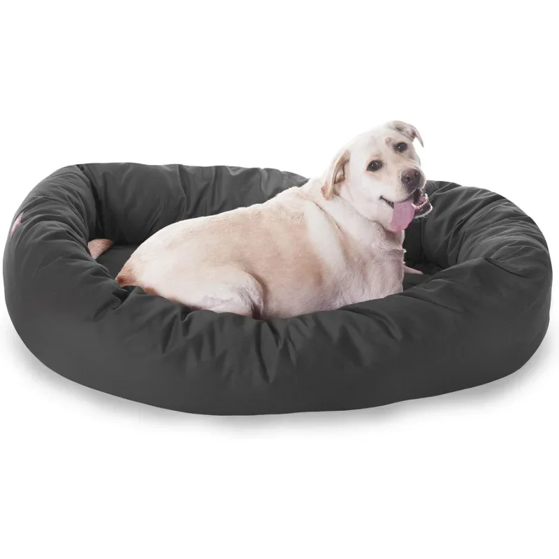 52 Inch Bagel Calming Dog Bed Washable – Cozy Soft Round Dog Bed with Spine Support for Dogs to Rest Their - Fluffy Donut