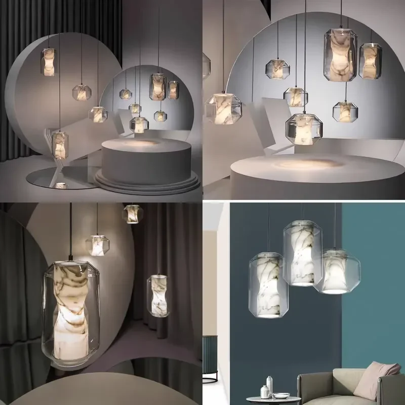for Small Modern Marble Glass Chandelier Square Kitchen Island Pendant Light Restaurant Dining Room with Hanging Installation