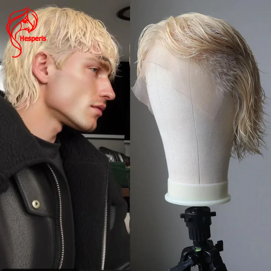 Hesperis Shaved Sides Mullet Human Hair Wigs For Man Brazilian Remy Boy Cut Wig 613 Blonde Full Lace Wigs Pre Style Male Wigs