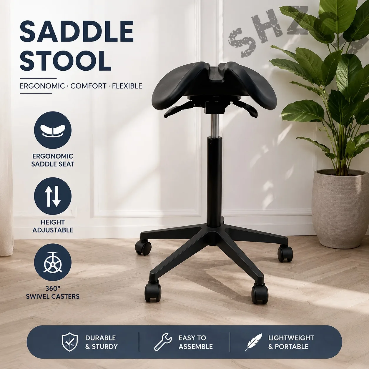 Adjustable Saddle Seat Rolling Stool with Wheels – Ergonomic Split-Seat Design for Dental, Tattoo, and Salon Professionals