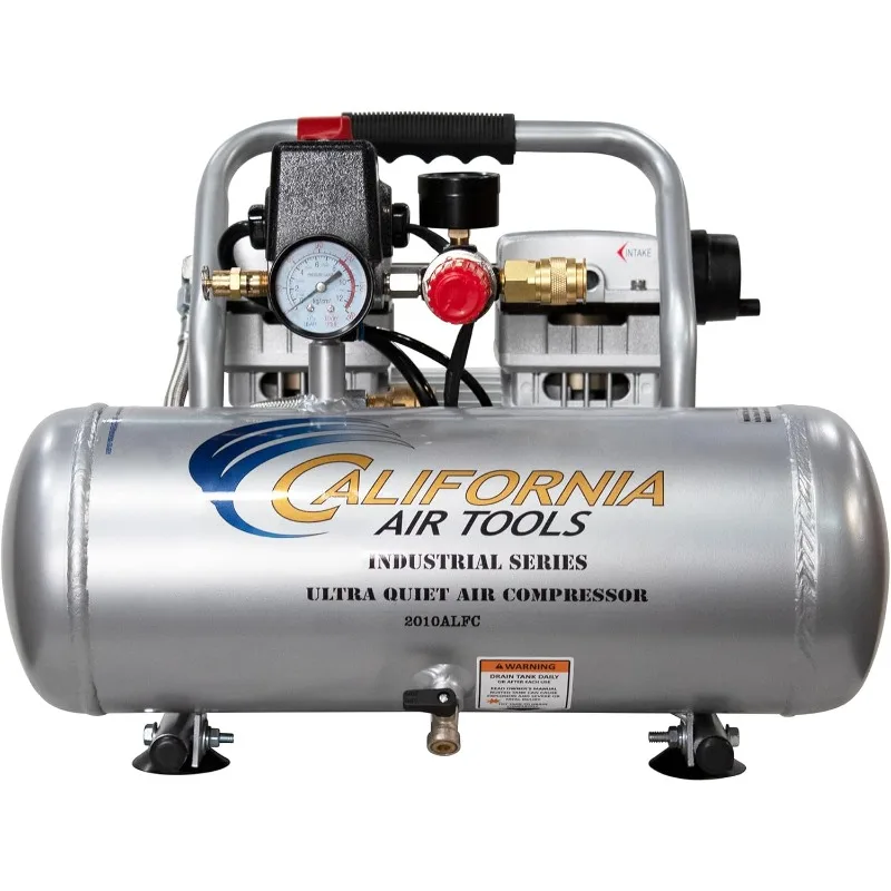 California Air Tools 2010ALFC 1.0 HP เครื่องอัดอากาศที่เงียบสงบเป็นพิเศษและปราศจากน้ํามัน, ถังอลูมิเนียม 2 แกลลอน, ระดับเสียงรบกวน 60 dBA