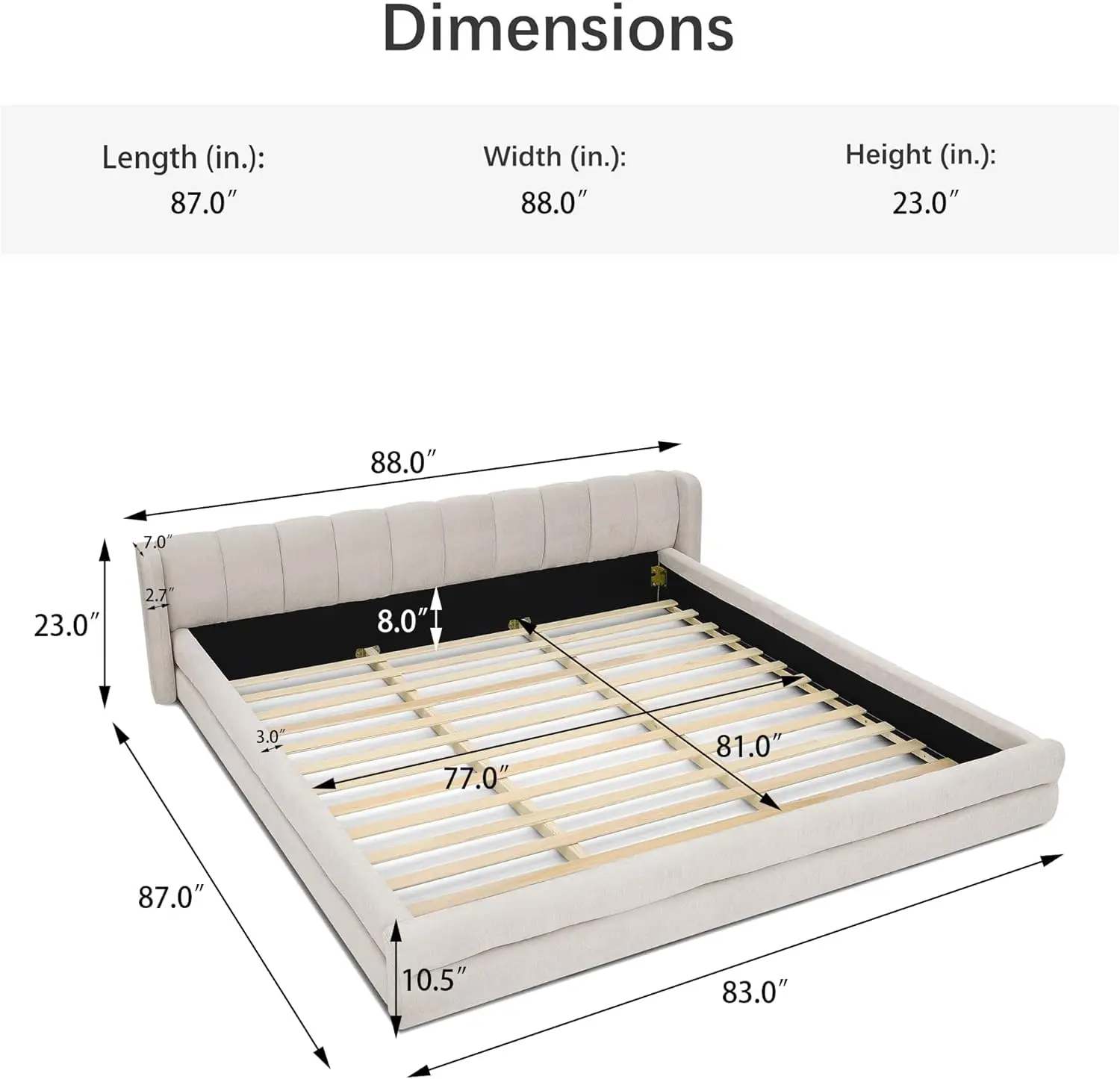 King Size Bed Frame with Cloud Soft Headboard, Chenille Upholstered Bedframe Grounded Wood Base Bed Frame, No Box, Custom view 2