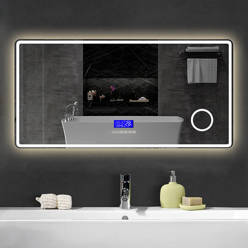 

Smart Bathroom Mirror, Toilet, Washroom, Wall Mounted, LED Light Mirror, Anti Fog, Defogging, Bathroom Mirror, with Time Display