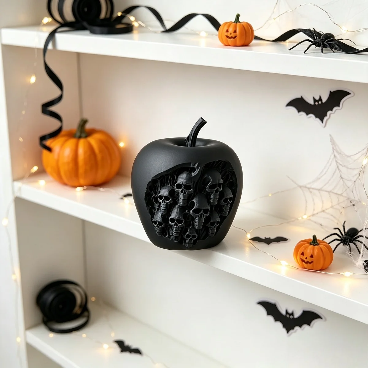 3D Printed Skull Apple Statue Goth Halloween Creepy Apple Sculpture Punk Sugar Skull Figurine Desk Room Goth Decor Horror Gift