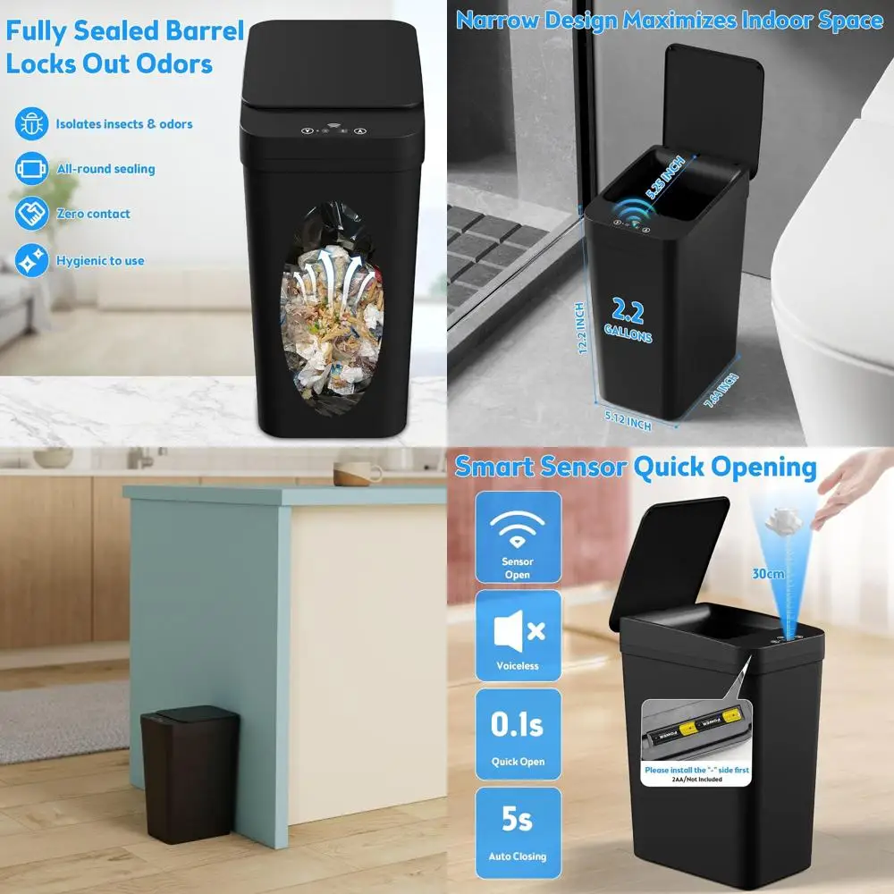 

2-Pack 2.2 Gallon Automatic Touchless Trash Cans with Lid, Motion Sensor Bin for Home and Office in Black