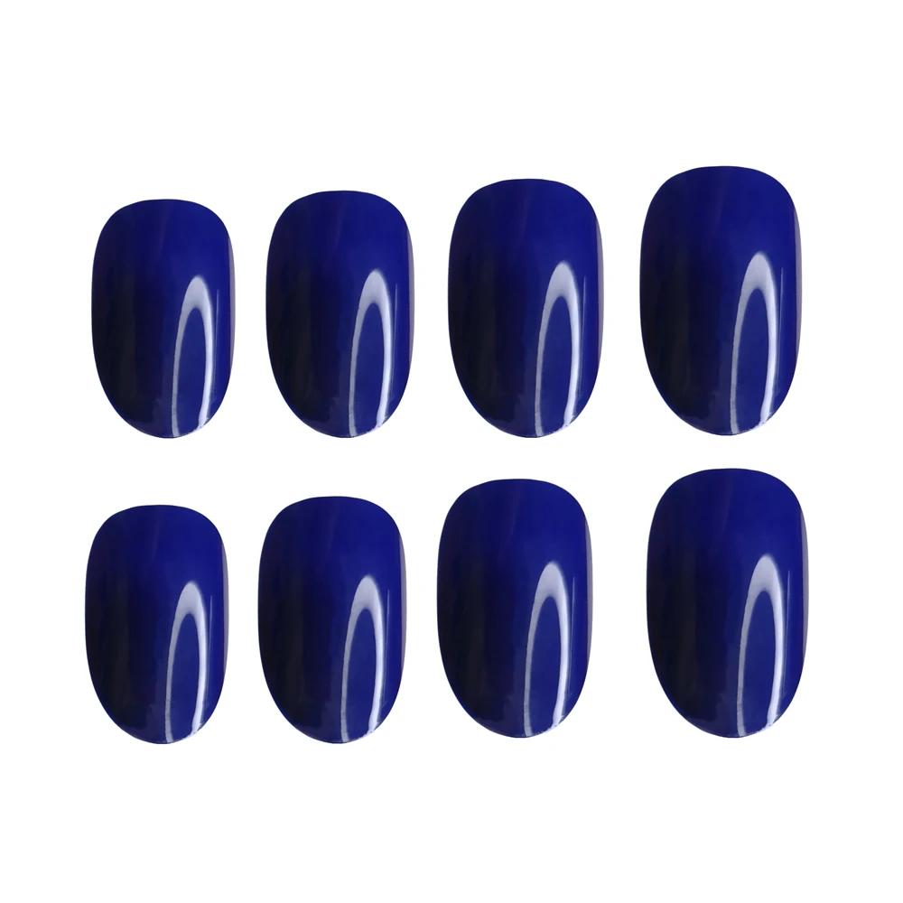 Short Fake Nails Adhesive Acrylic Press On Nails Shiny Dark Blue Reusable DIY Fingernails For Girl Manicure Tool