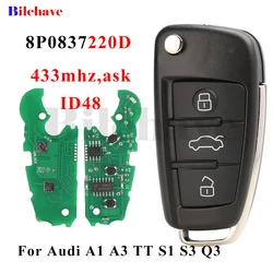 jingyuqin 433Mhz ASK ID48 Chip 8P0837220D Remote Car Key For Audi A1 A3 TT S1 S3 Q3 2005+ 8P0 837 220 D Flip Key Fob Control
