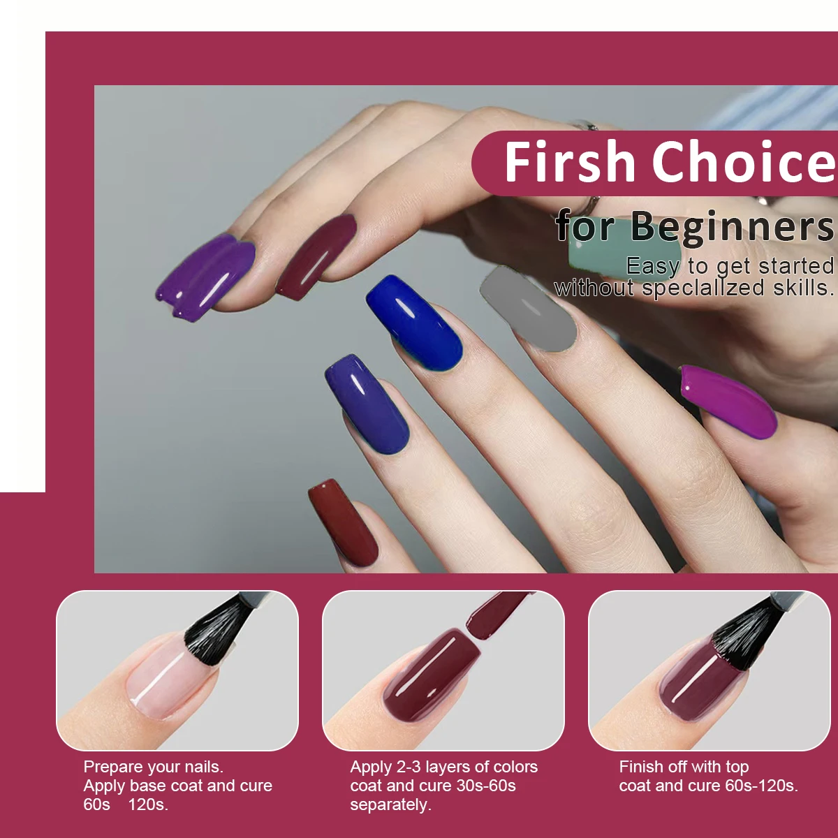 ยาทาเล็บเจลชนิดออกฤทธิ์ยาวนาน 7 ชิ้น ประกายวิ้งค์สวยงาม เหมาะสำหรับตกแต่งเล็บและเสริมความงามเล็บ ปราศจากน้ำหอม ปราศจากสารตะกั่ว