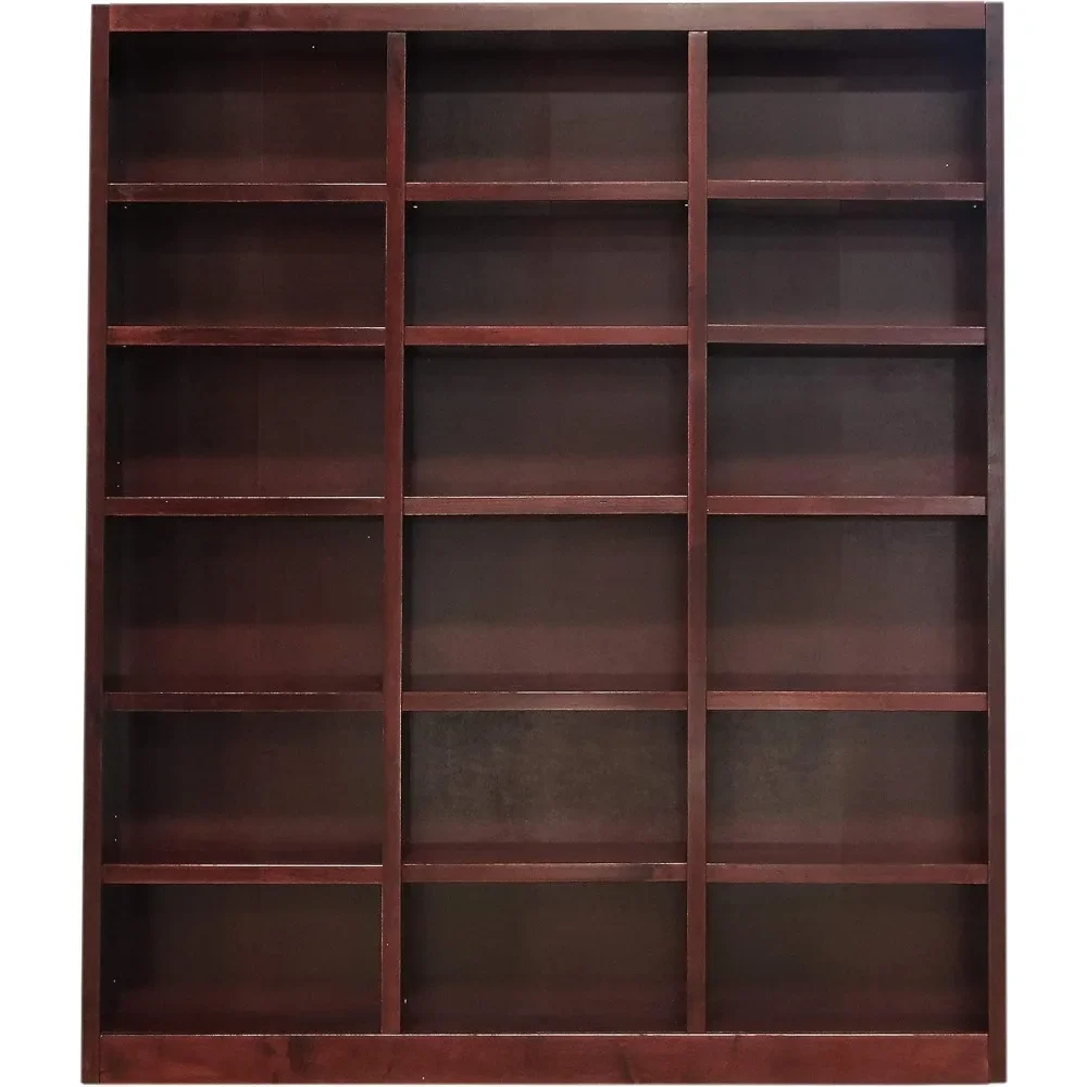 Traditionele 84 "Hoge 18-Shelf Drievoudige Brede Houten Boekenkast In Kers