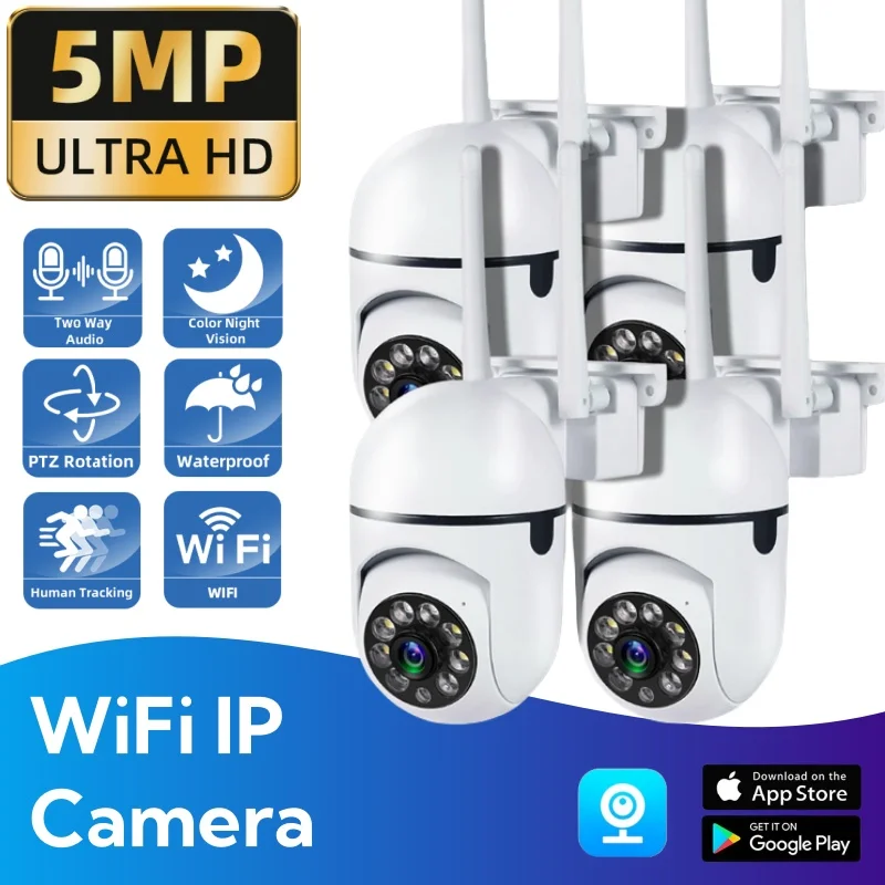 5MP 8X Digital Zoom Wifi Security Monitor Camera Color Night Vision Outdoor Waterproof Cam Home Wireless CCTV Surveillance Cam