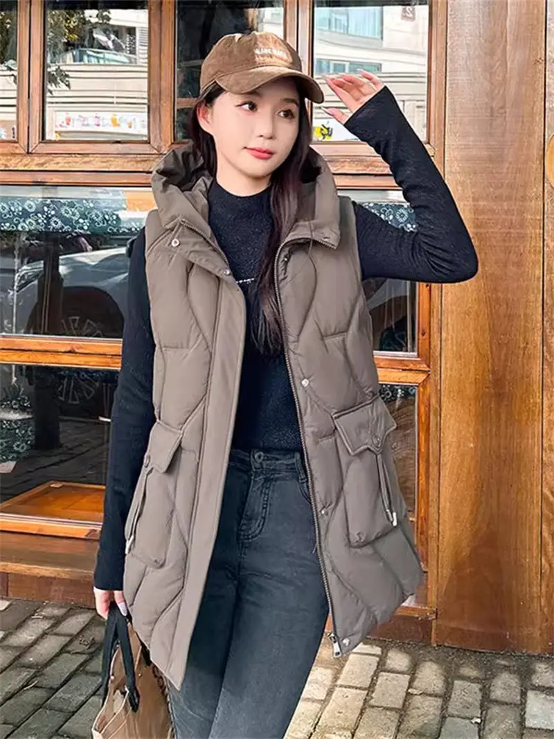 

2024 Autumn And Winter Outerwear Vest Fashion Hooded Cotton Jacket Sleeveless Women's New Style Thick Waistcoat Parkas K2252