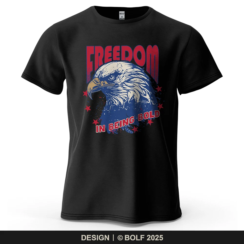 Eagle with Freedom Printed Men's T-Shirt 100% Cotton Oversized National Holidays Graphic Outings Tees for Women Tops Streetwear