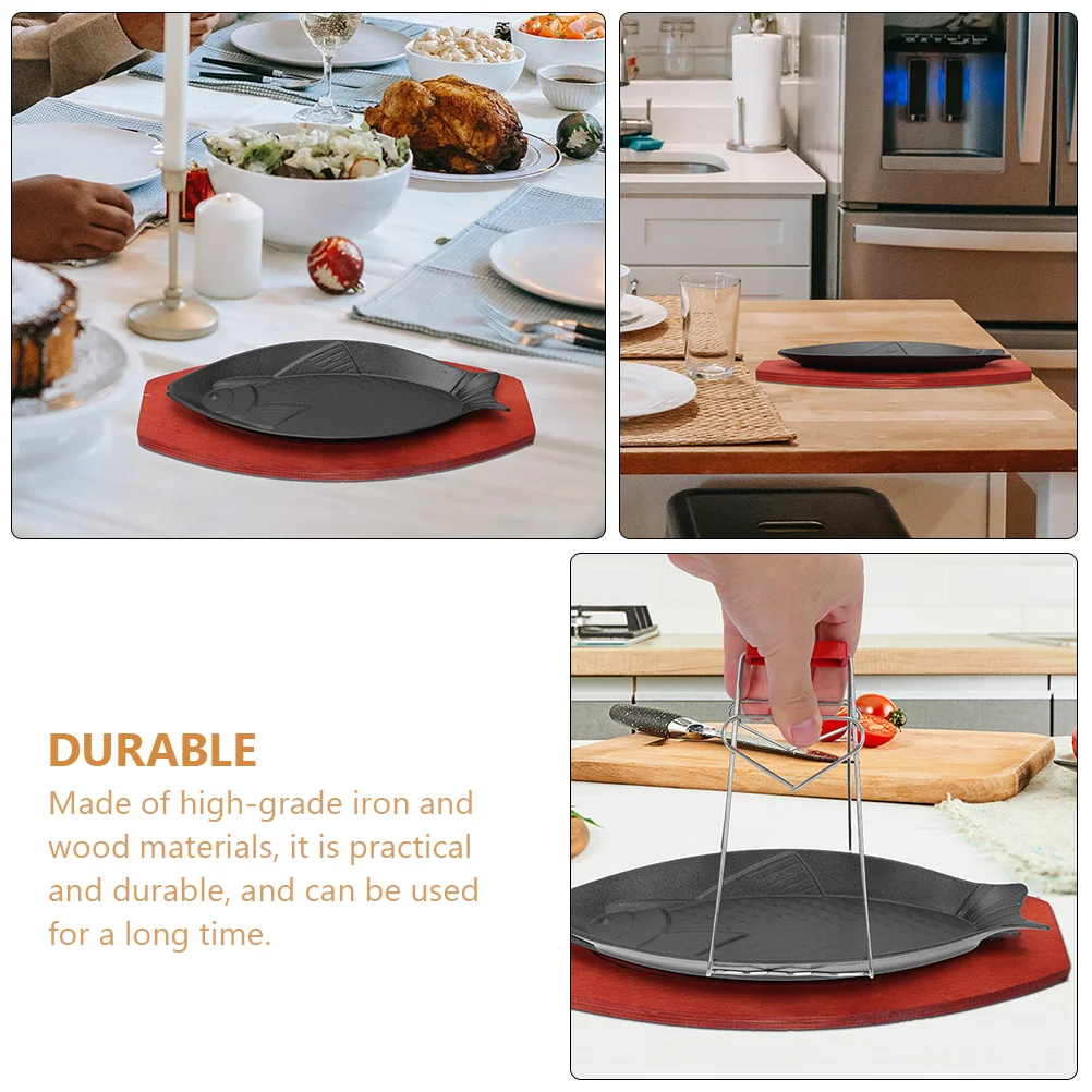 

Fish Shaped Cast Iron Skillet Grilled Fish Plate Western Steak Tray Hotel Baking Tray Non Sticky Round Tableware Even