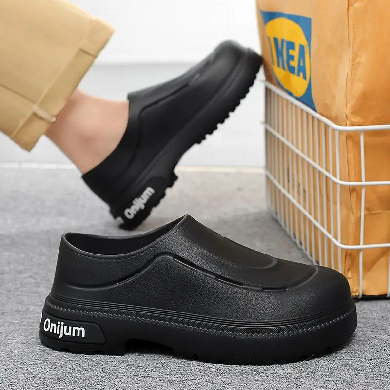 Men Summer Closed Toe Waterproof Non Slip Oil Proof Chef Clogs Thick Sole Indoor Outdoor Casual Slippers