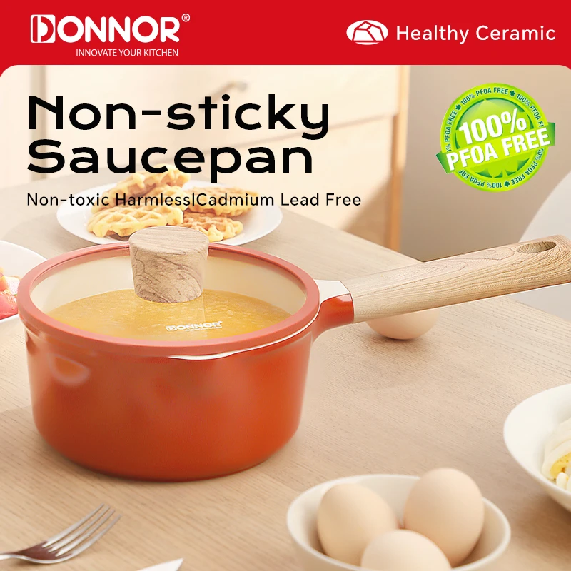 

DONNOR 2QT Nonstick Sauce Pan with Lid Non Stick Saucepan Cooking Pot with Stay-cool Handle Handy Sauce Pot Induction Compatible