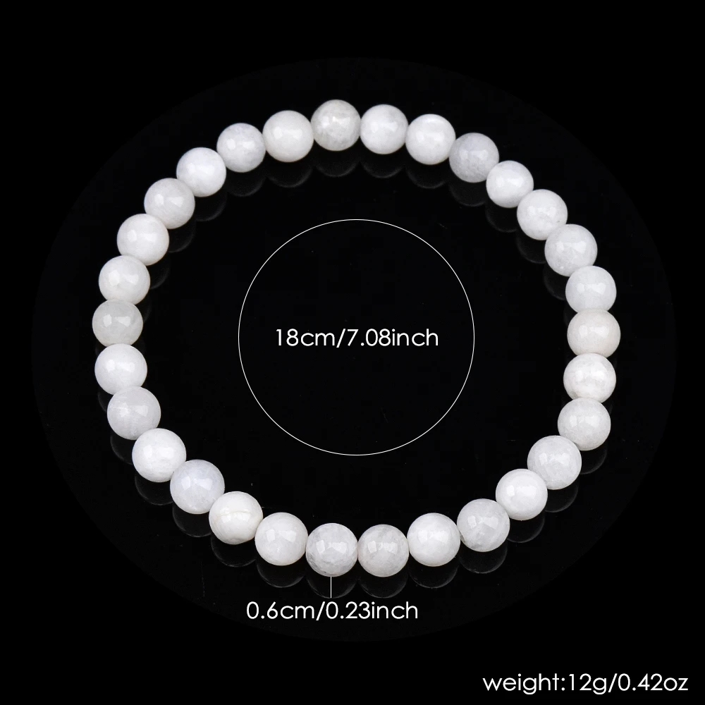 Handmade Designer Jewelry Natural Gemstone 6mm White Moonstone Rounds Beads Stretchable Bracelet