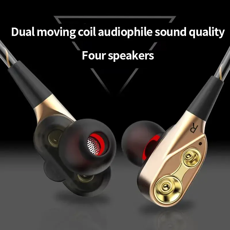 Explosive Double Moving Coil Headphones In Ear Subwoofer Cross Border Wire Controlled Fever Hifi Headphones With Shocking Sound