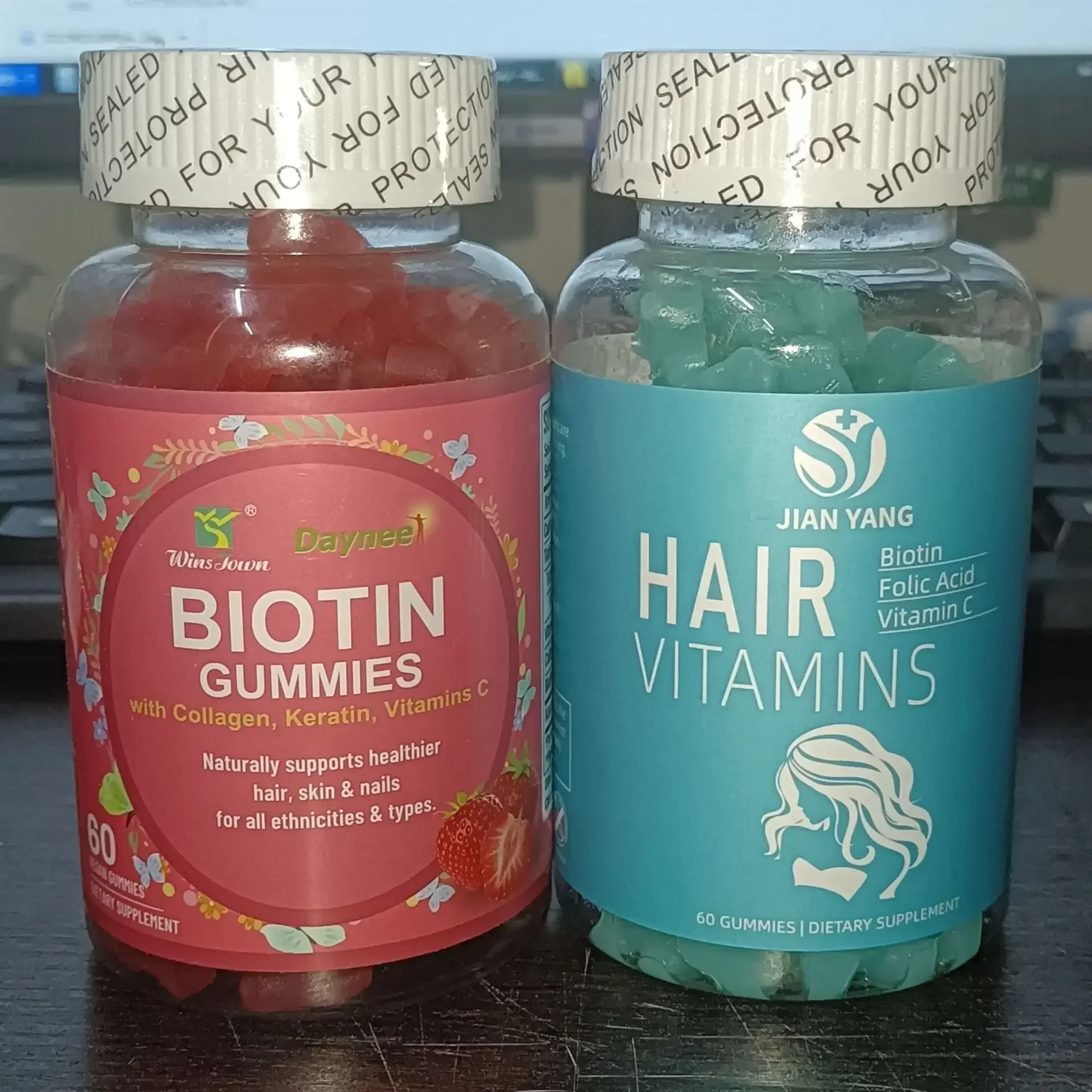 

2 bottle biotin gummy candy supplements nutritional dietary fiber to improve hair skin health and nutrition health food