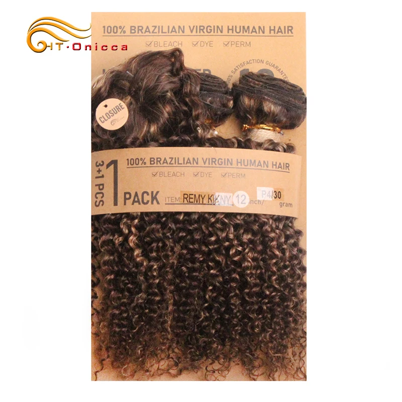 Kinky Curly Bundles 100% Human Hair Bundles With Circular Closure Virgin Weave Human Hair Extensions Curly Hair Bundles