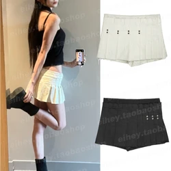 Korean Low Waist Pleated Sexy Slim A-line Skirt Women 2024 Summer New Streetwear Star Rivets Solid Color All Match Mini Skirt