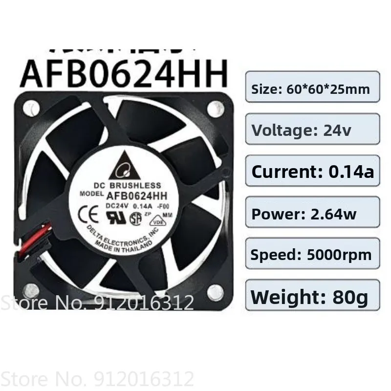 New Cooler Fan for Delta AFB0624EH/SH/HH/VH/H 6025 24V 6cm 2 Lines Fan