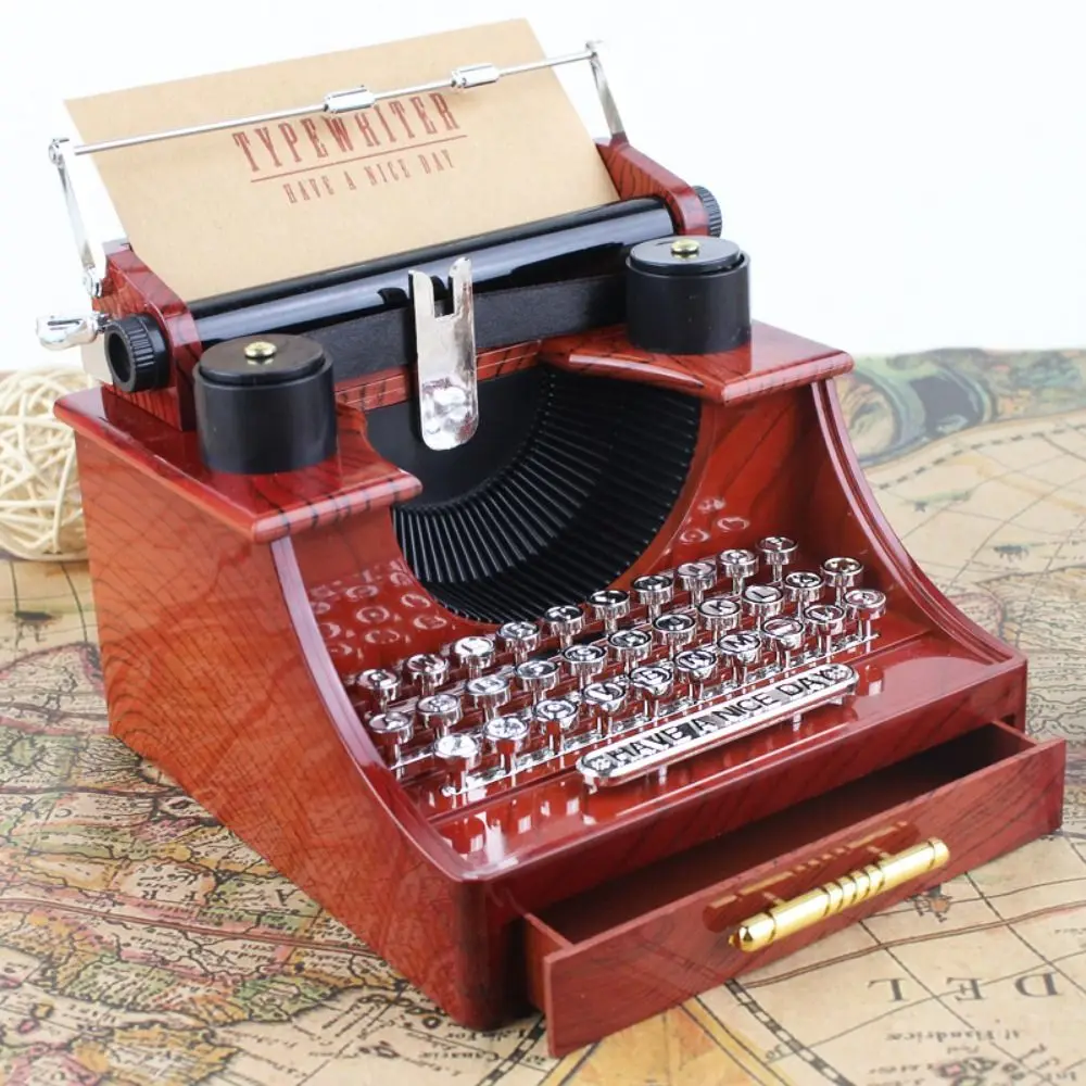 

Retro With Drawer Typewriter Music Box Nostalgic Cartoon Old Typewriter Model Classical Music Box Ornaments Wedding Atmosphere