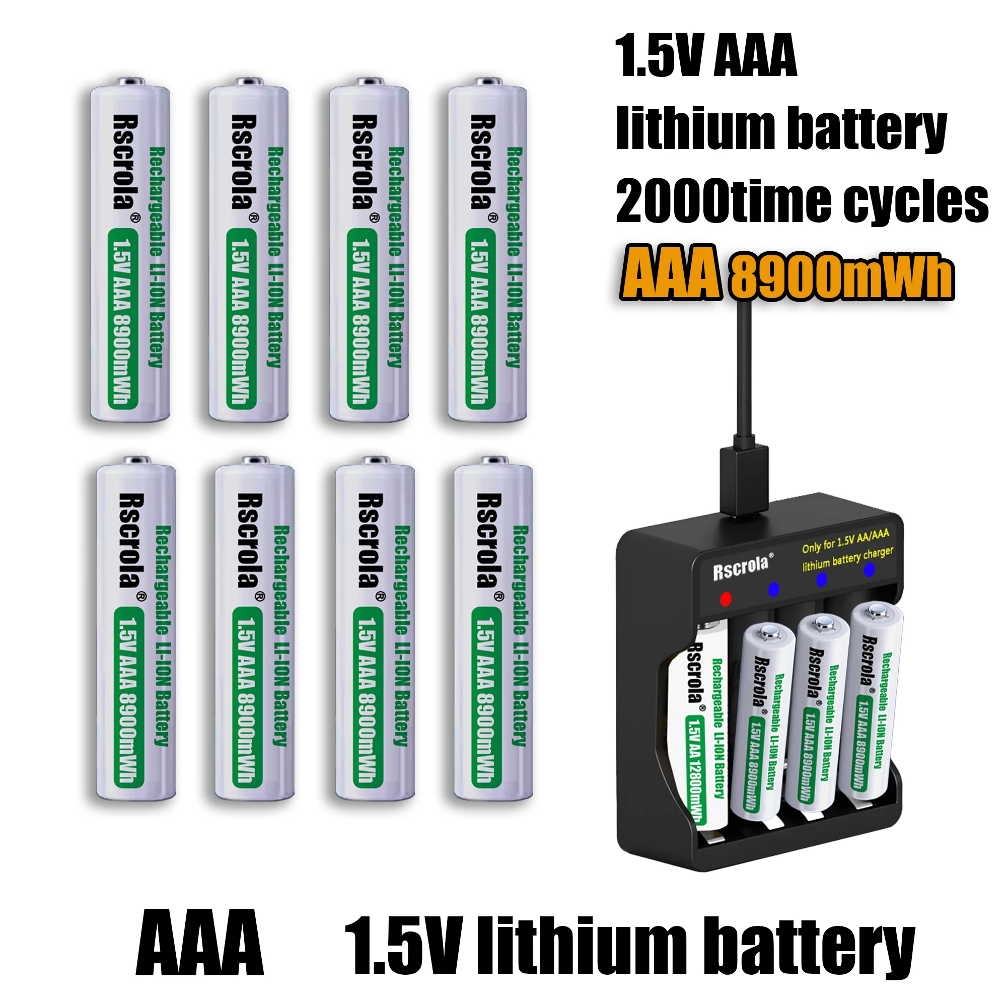 

2025 New AAA Rechargeable Battery 1.5V 8900mWh li-ion battery for remote control mouseElectric toy battery + charger