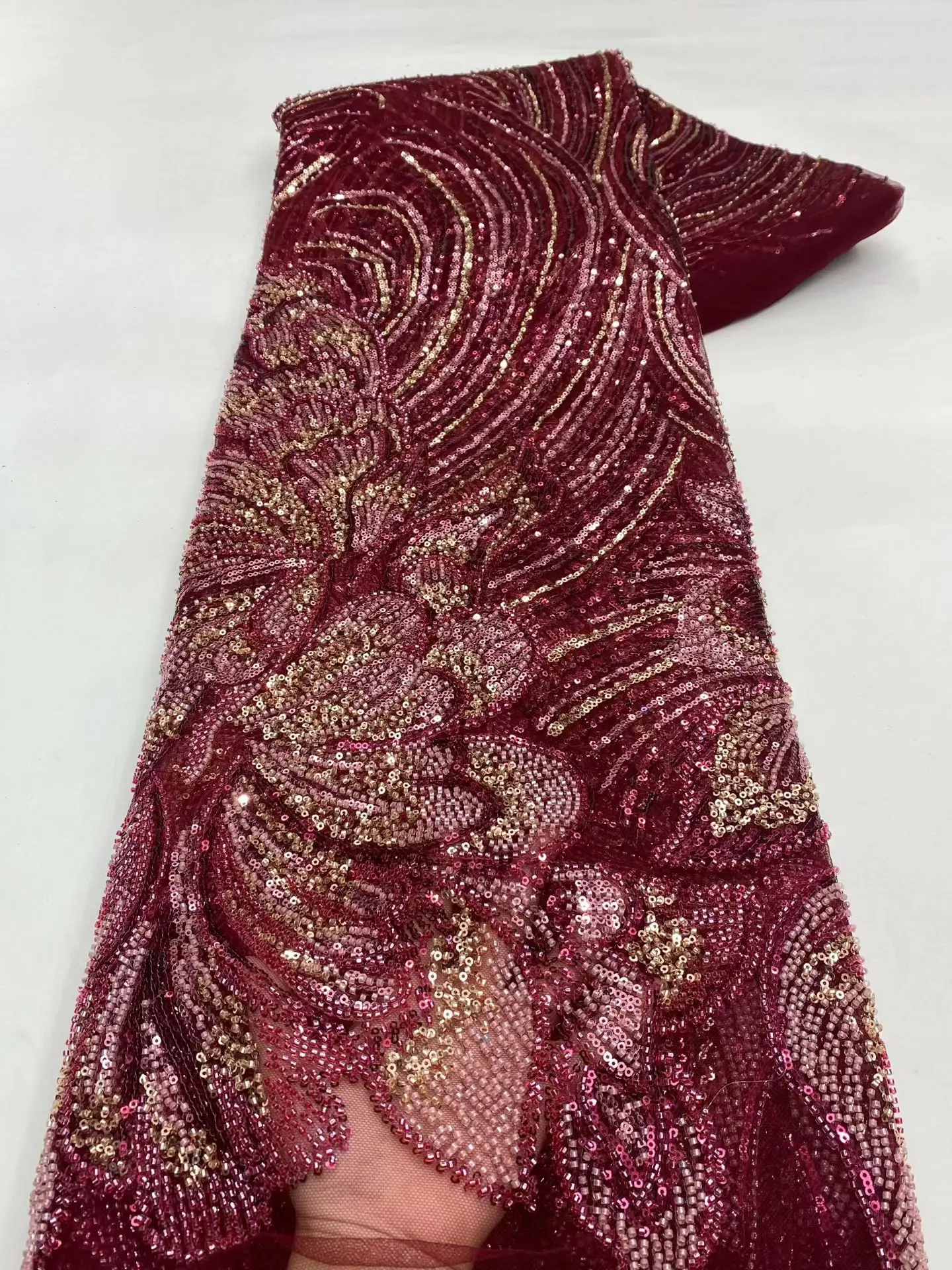 

Лидер продаж, роскошная африканская кружевная ткань с бисером, высокое качество, 5 ярдов, нигерийская французская тюль с блестками, сетка, кружевная ткань для свадебного платья