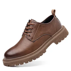 Men's Retro Business Casual Leather Shoes Cowhide Platform Big Head Platform Shoes Form Men British Style Low Work Shoe Male