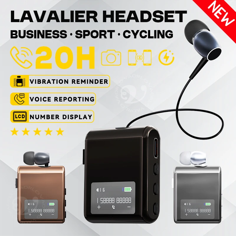 K89 Lavalier Business Bluetooth 5.4 Earphone Talk/Music 20H With Mic Noice Cancelling One-Click Photo LCD HIFI Wireless Headset