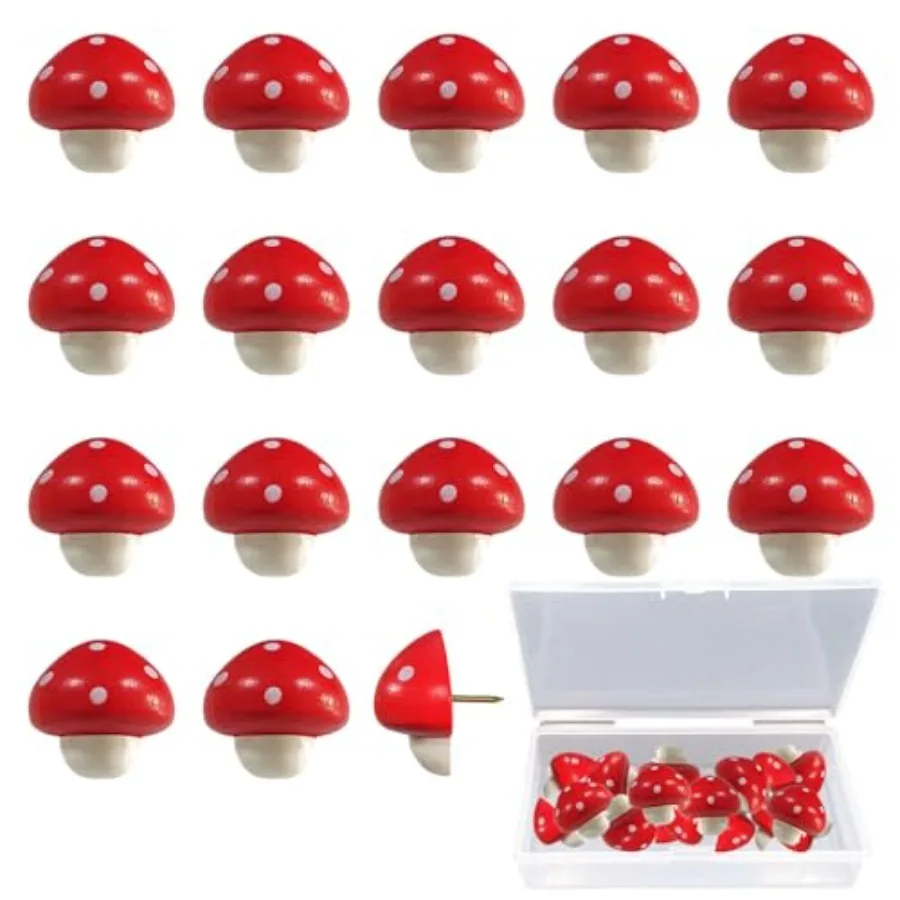 Wooden Mushroom Decorative Pushpins Set of 20