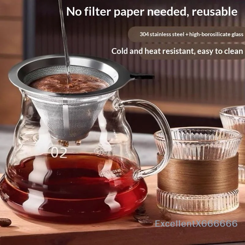 Stainless Steel Pour Over Coffee Filter Zero Waste Single-layer Mesh Reusable Dripper for Eco-friendly Coffee Enthusiasts