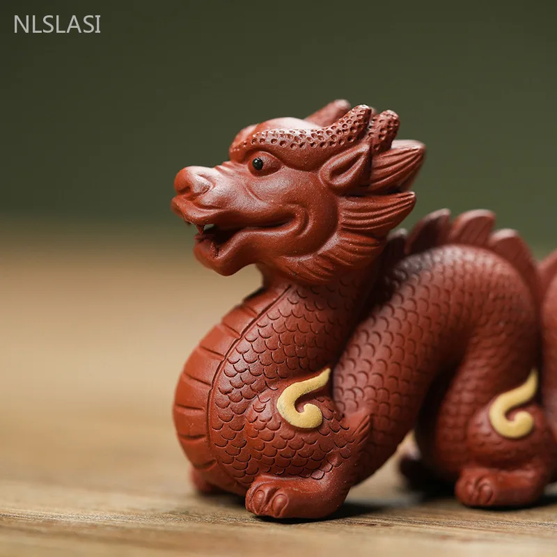 Handmade Statue Dragon Decoration Yixing Purple Clay Tea Pet Zodiac Dragon Model Sculpture Traditional Tea Ceremony Accessories