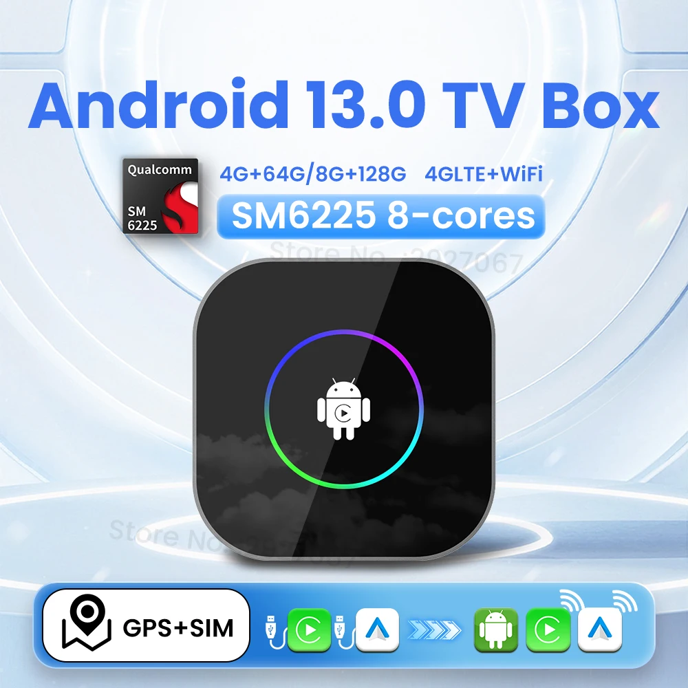 Android 13 Ai Box Wireless CarPlay Android Auto TV Box for OEM Car Support Online Video Play in Car 4G LTE WiFi SM6225 8 Cores